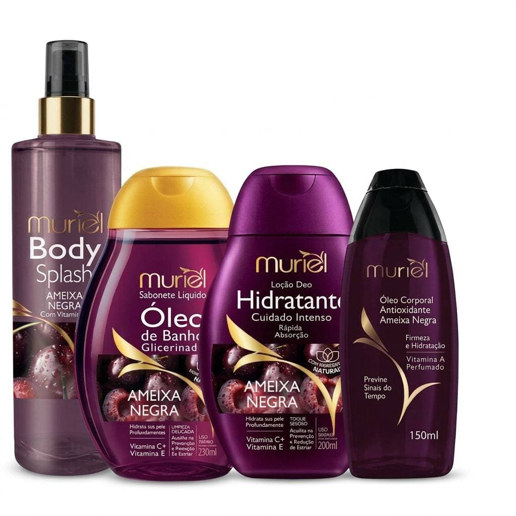 Kit Muriel Completo Ameixa Negra Hidratante Corporal Óleo de Banho Body Splash e Óleo Natural