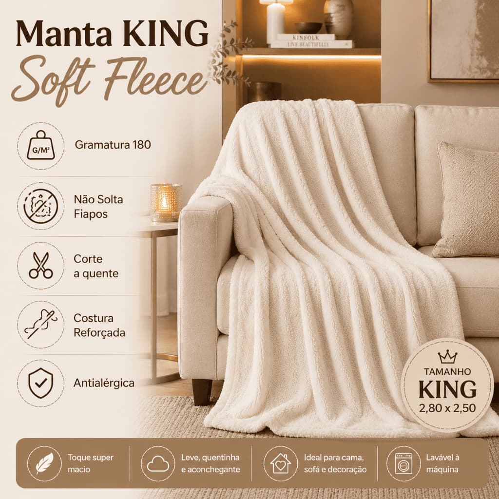 Manta Soft Fleece Antialérgica KING Quentinha Inverno Fofa Mais Vendida