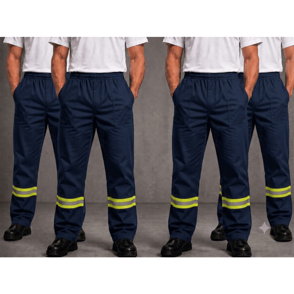 Kit 4 Calças Gabardine Com Faixa Refletiva Uniforme Profissional