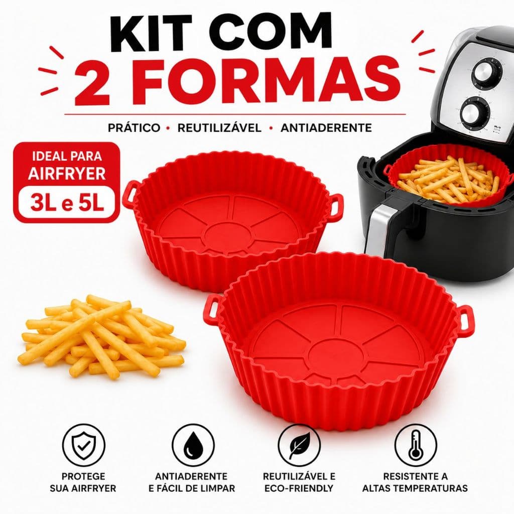 Kit 2 Formas para Airfryer Silicone Antiaderente Fácil de Limpar 20 cm Redondas
