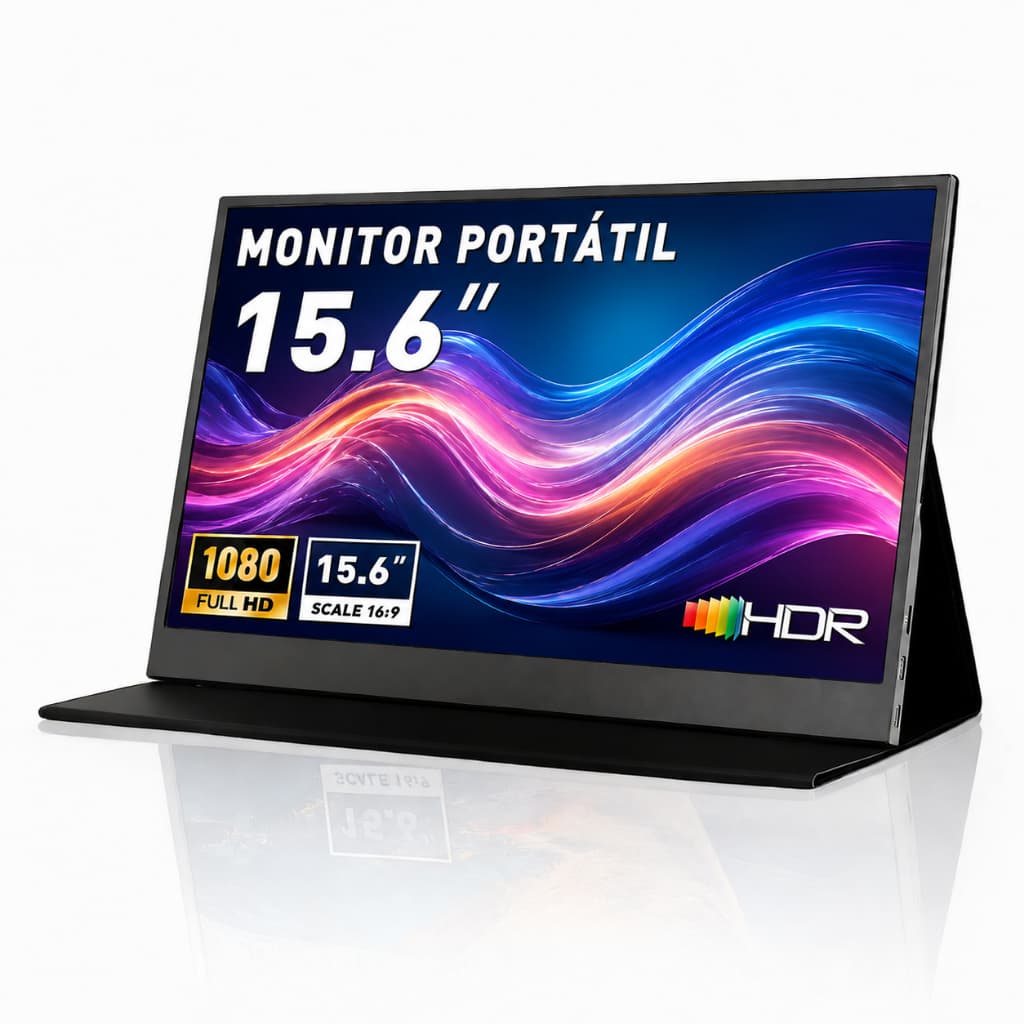Monitor Portátil Gamer 15,6" Full HD HDR | USB-C HDMI, Tela Ultrafina com Capa Magnética para PS5