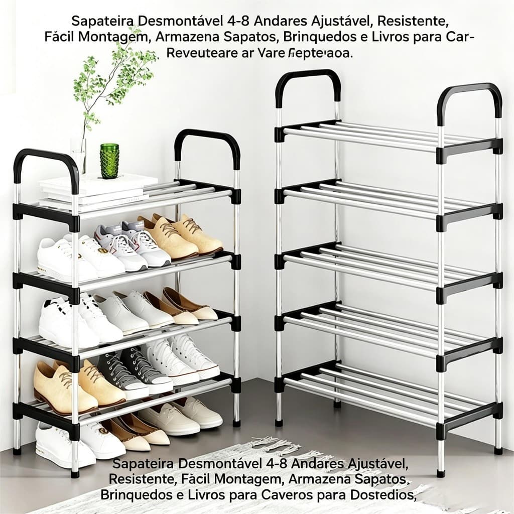 Sapateira Desmontável 4-8 Andares Ajustável, Multiuso para Sapatos, Livros e Brinquedos Resistente