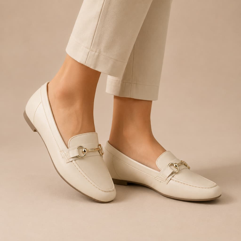 Sapatilha Feminina Mocassim Bico Oval Com Enfeite Casual Com Fivela
