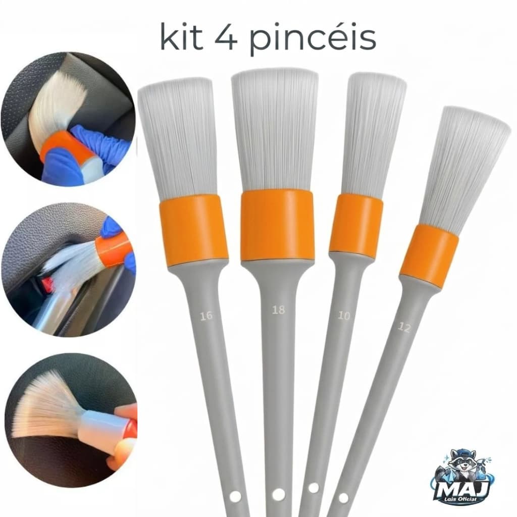 Kit Pinceis Pincel Detalhamento Automotivo Limpeza Interna Super Resistente Cerdas Interna