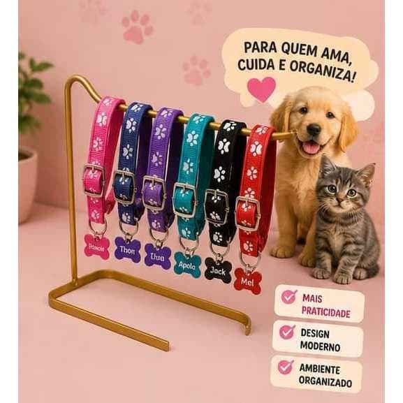 Suporte organizador para coleiras de PET, (PRÓ) DOURADO