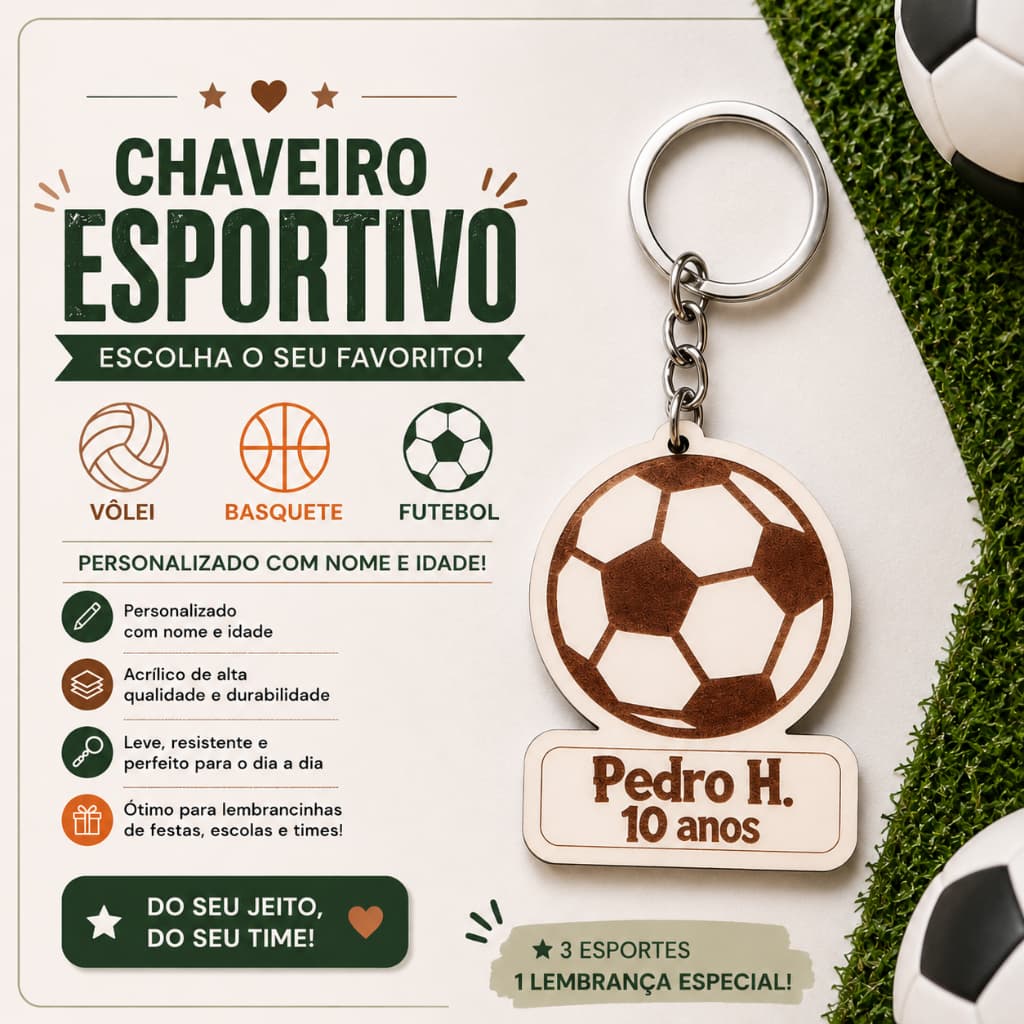 Kit Chaveiros Bolas de Esporte em MDF Personalizado
