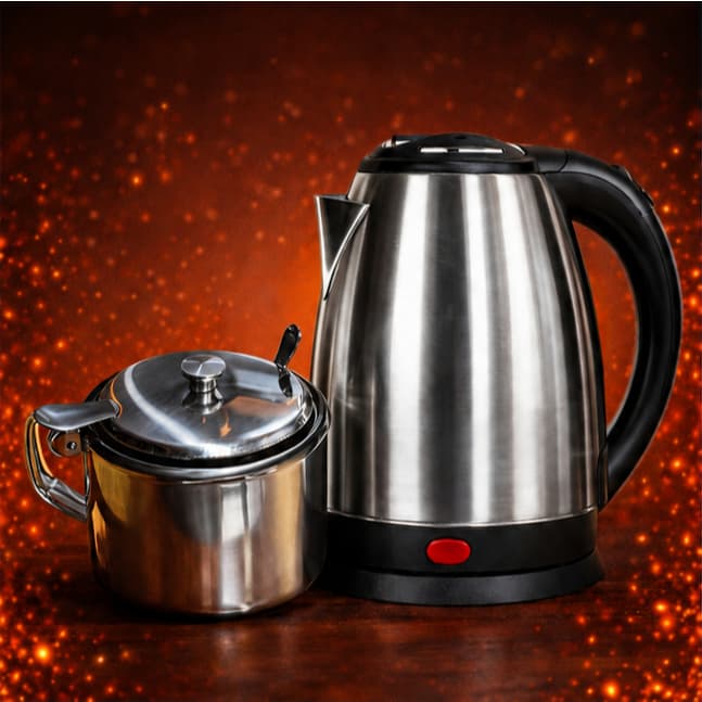 Kit Chaleira Eletrica Inox 1,8L Rapido Aquecimento Chá café  110/220v com Açucareiro inox Pratico