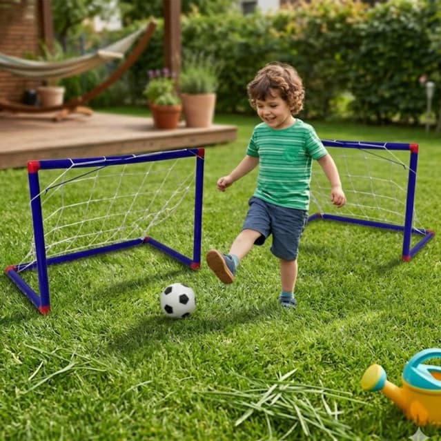 Kit 2 Mini Gol 3 em 1 Traves Azul 50x35 + Bola Futebol + Bomba de Ar Inflador Brinquedo Infantil Recreativo Esporte