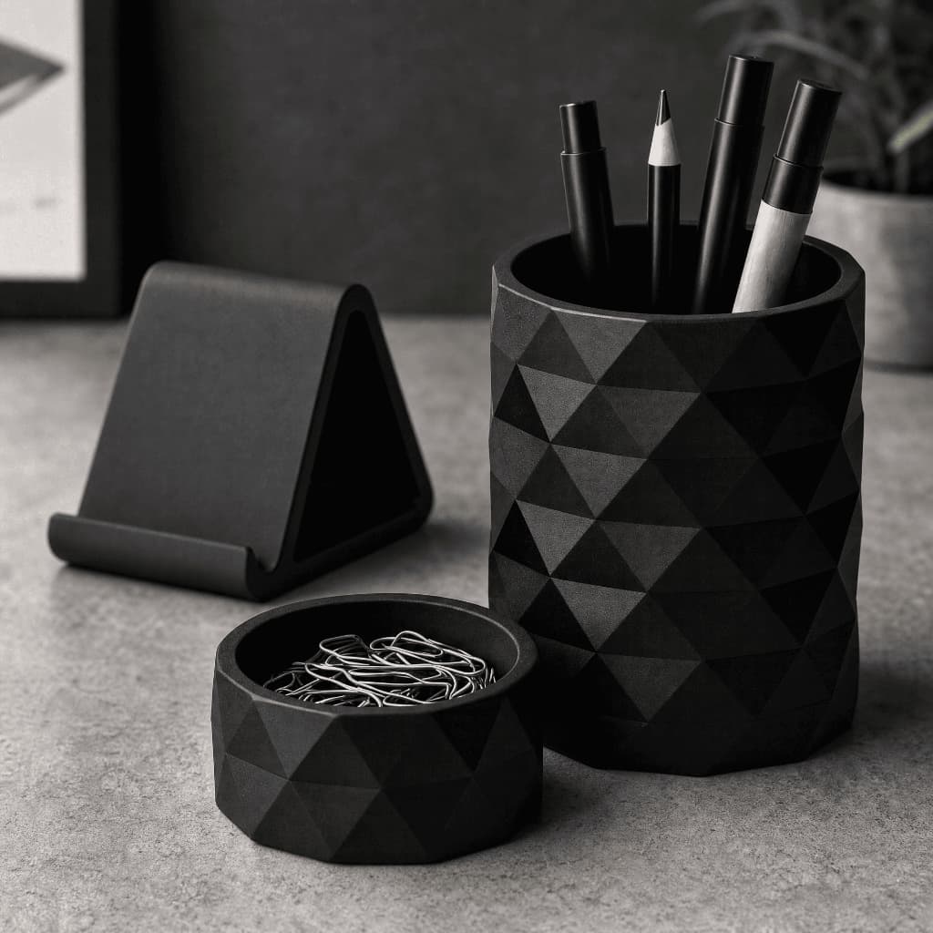 Kit Organizador de Mesa 3 em 1 Porta Canetas Suporte Celular e Porta Clips | Home Office 3D