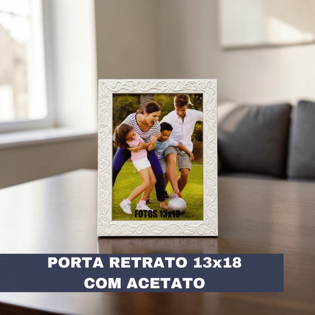 PORTA RETRATO 13X18 BRANCO NA GRAVAÇÃO FLORAL PARA DECORACÃO COM ACETATO E HDF