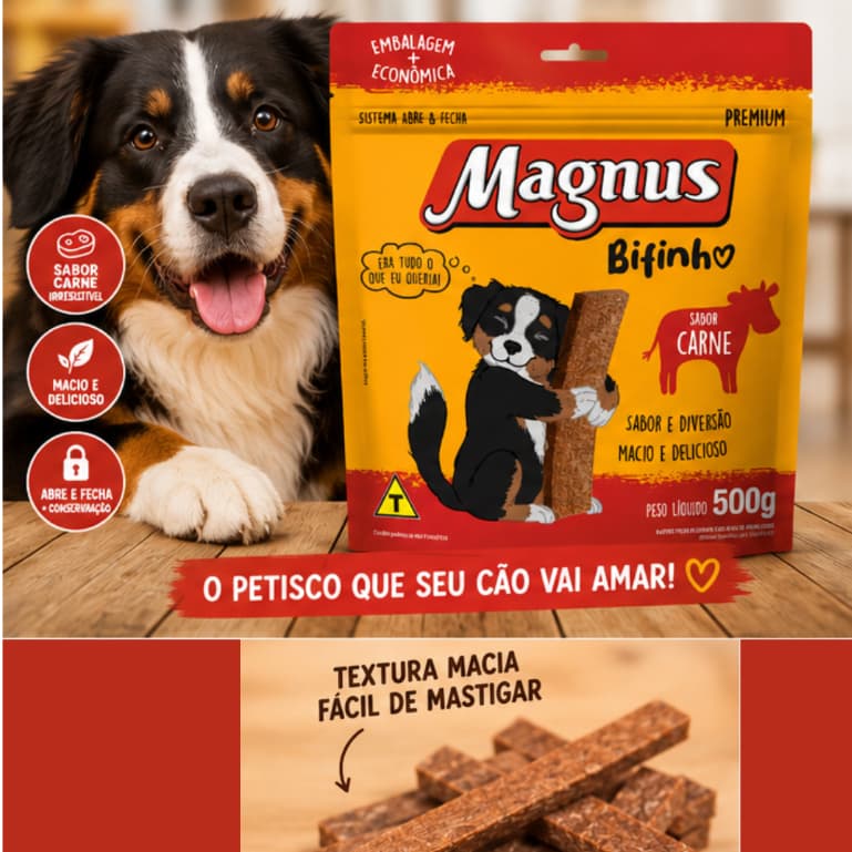 Petisco Magnus Bifinho Carne 500g Cães | 1 Unidade ou Kit 3 Unidades