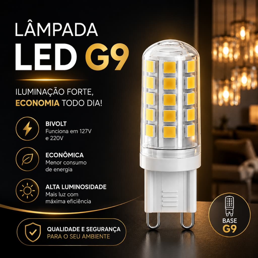 Kit Lâmpadas LED G9 3W Bivolt Luz Quente ou Fria para Arandelas Lustres e Luminárias