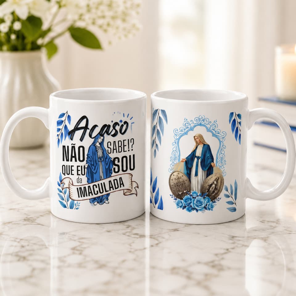 Caneca com seu nome Sou da Imaculada Nossa Senhora personalizada Presente Religioso Católico Xícara