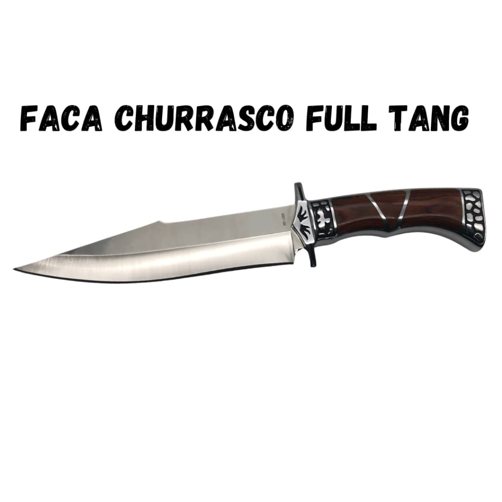 Faca Churrasco Caça e Pesca Cabo Artesanal em Madeira, Aço Inox FullTang - 1925