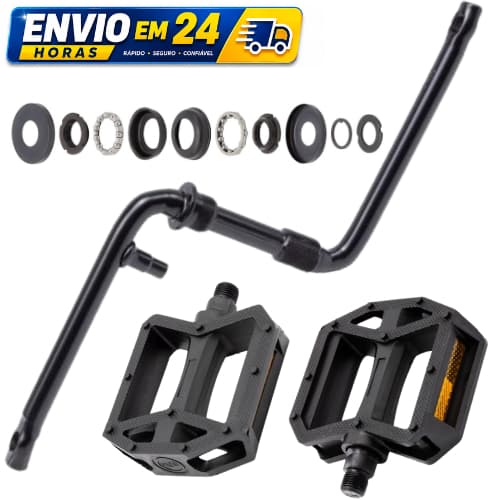 Pedivela Monobloco 165mm Pedal Plataforma Rosca Fina Movimento Central 45mm para Bicicleta aro 24 26