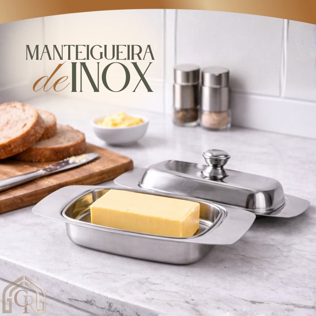 Manteigueira Inox com Tampa Mesa Posta Porta Manteiga Café da manhã