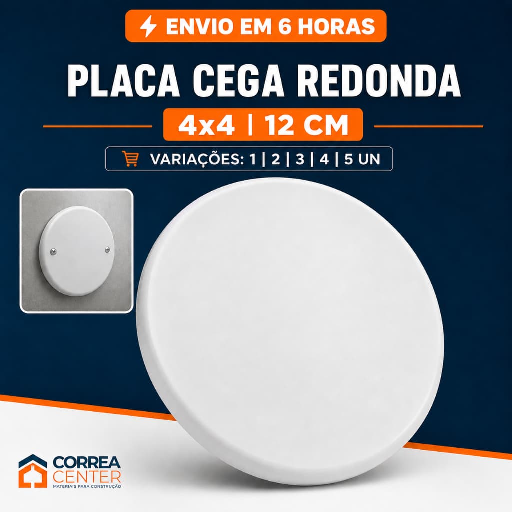 Placa Espelho Tampa Cega Redonda 4x4 12cm Acabamento Teto Caixa De Passagem Laje Parede