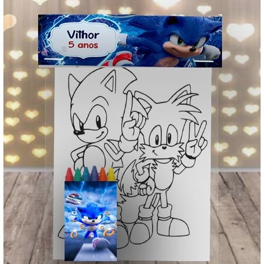KIT COLORIR DO SONIC COM GIZ DE CERA FESTA DE ANIVERSARIO TODOS OS TEMAS