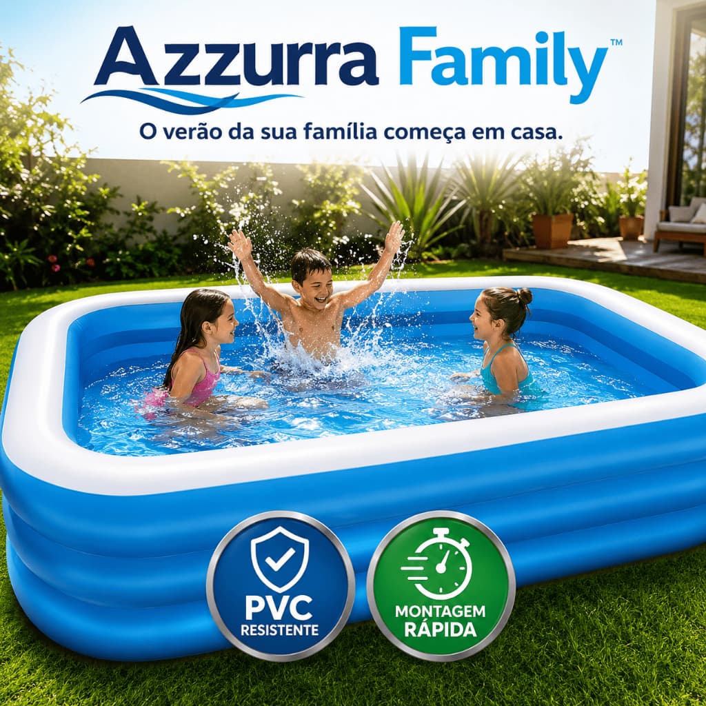 Piscina Inflável Retangular 778 Litros Familiar Grande PVC Resistente Fácil Montagem Azzurra Family