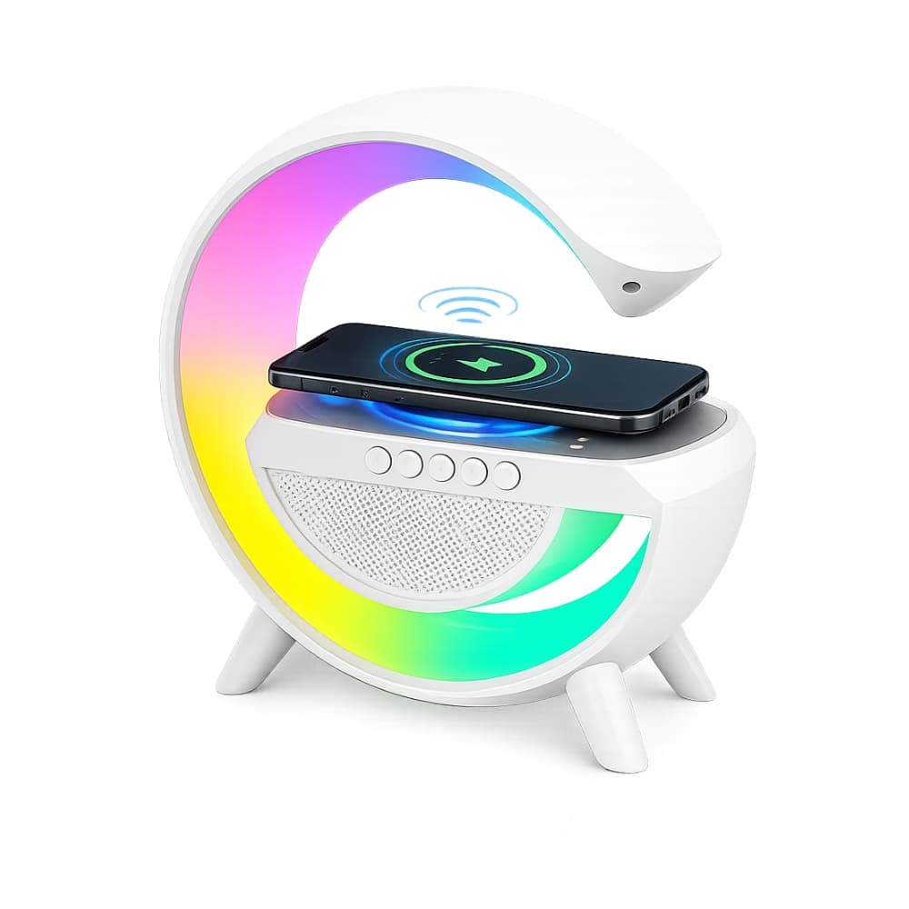 Luminária LED RGB com Caixa de Som Bluetooth e Carregador Wireless BT2301