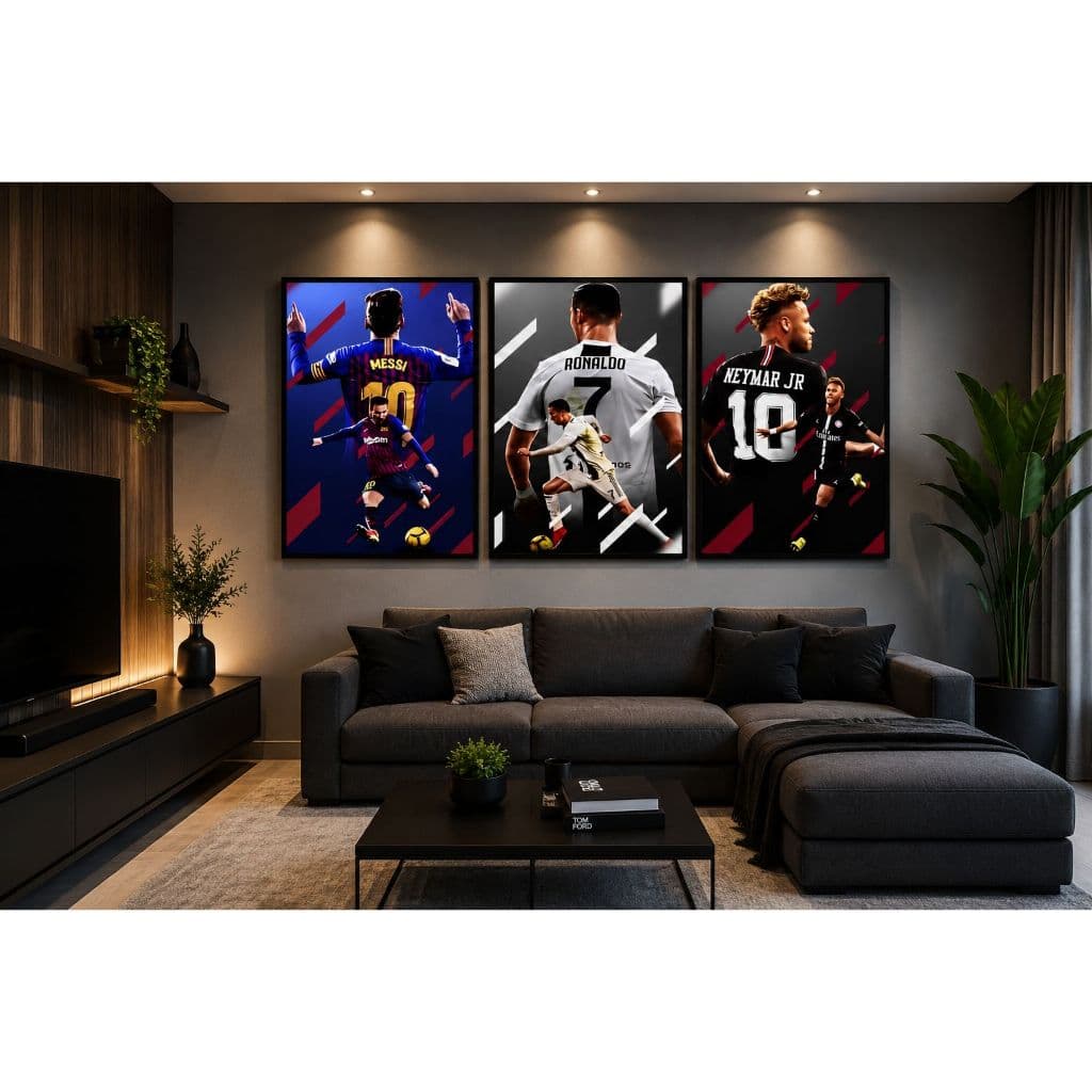 Quadros Decorativo Neymar Cristiano Ronaldo Messi Futebol Decoração Quarto Sala