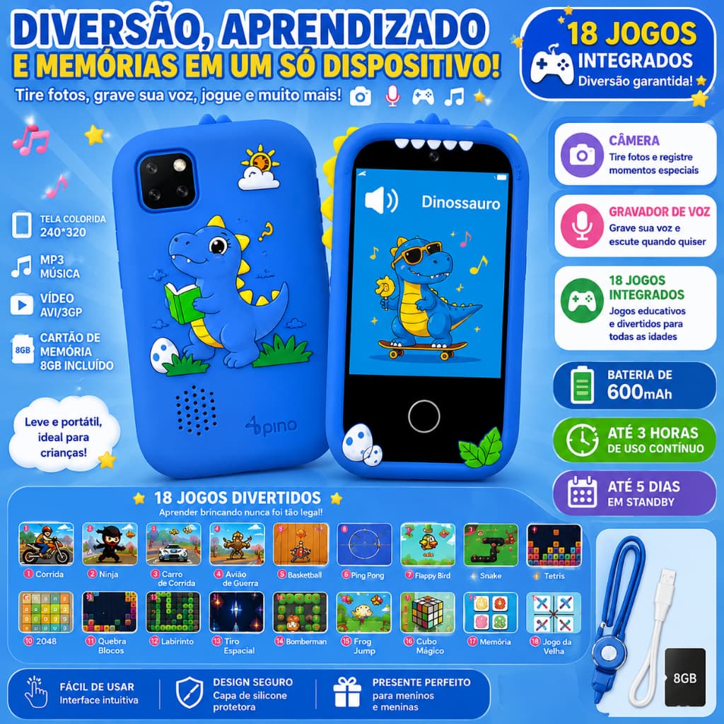 Telefone de brinquedo com câmera instantânea para crianças - Tela sensível ao toque de alta definição e alta resolução