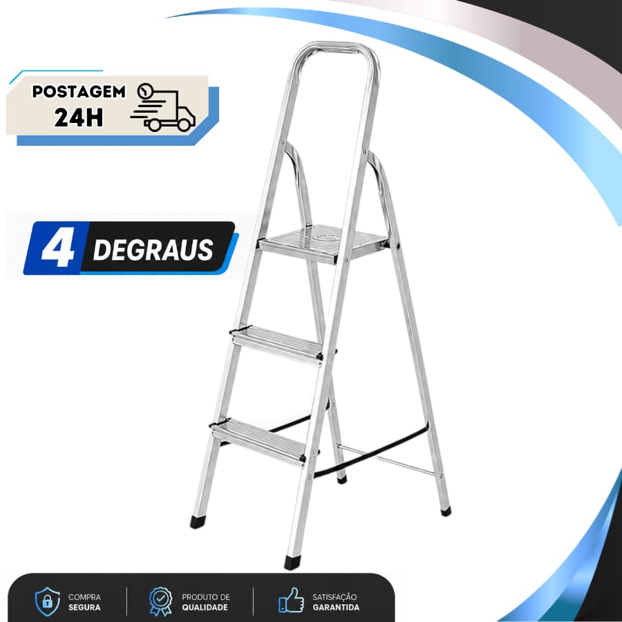 Escada de Aluminio 4 Degraus Reforçada Resistente