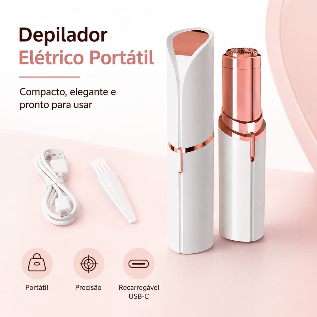 Depilador Eletrico Facial Indolor Batom Portatil Aparador Pelos Rosto Buco Recarregavel Tipo C Mini Bolsa Skincare Top