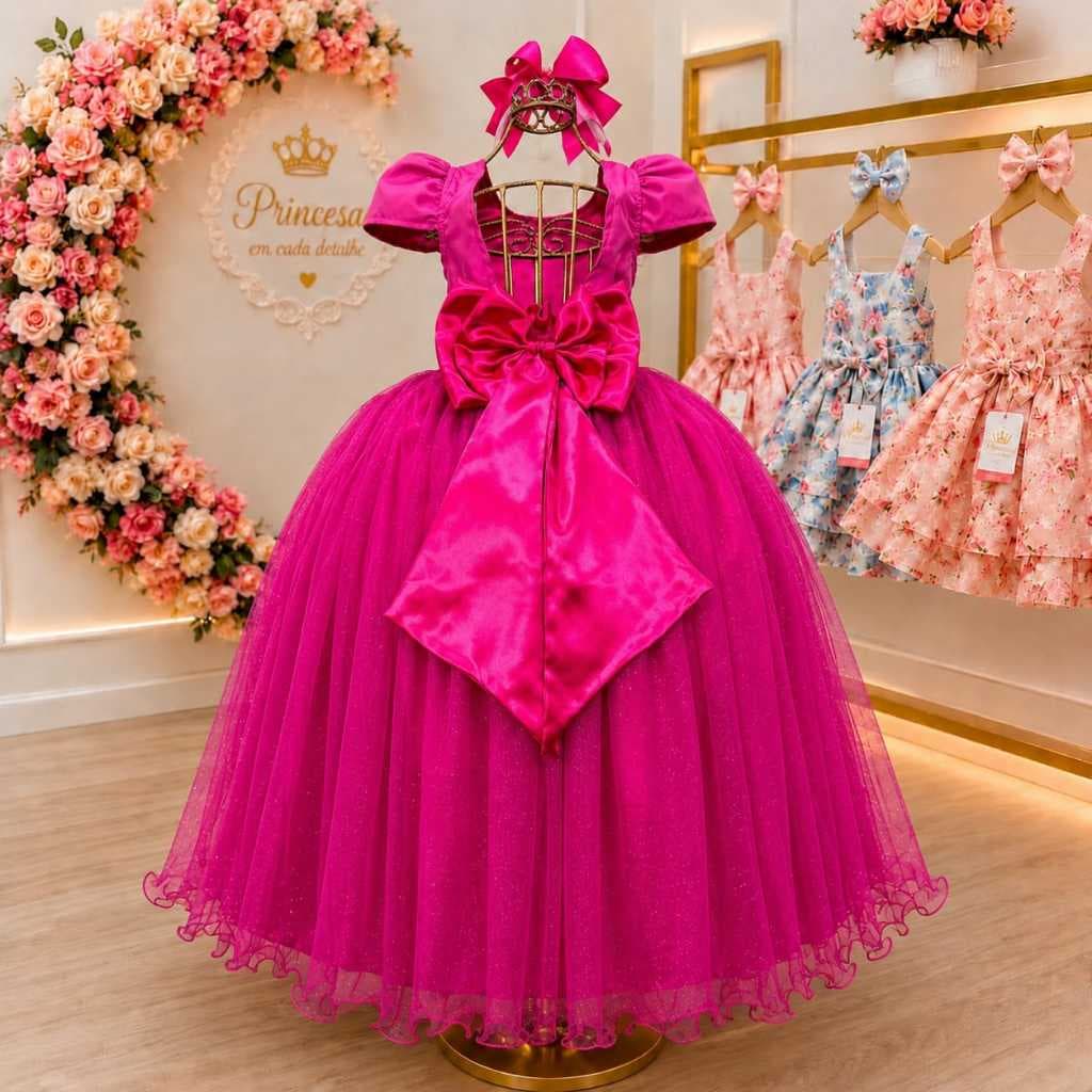 Vestido Infantil Luxo Princesa Festa Aniversário Casamento Daminha de Honra Com Brilho