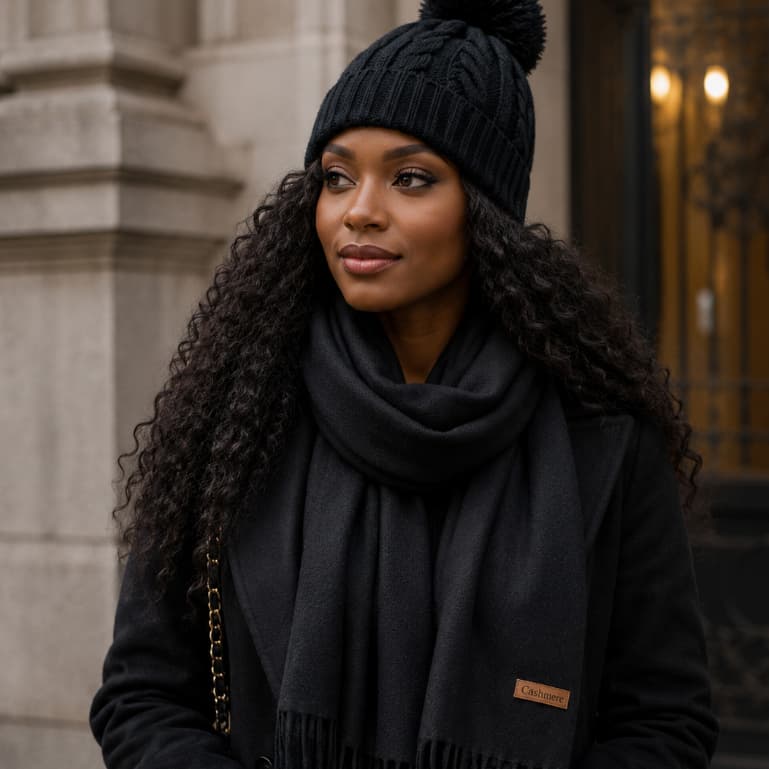 KIT TOUCA DE LÃ FORRADA E CACHECOL CASHMERE  INVERNO DESIGNER MODERNO