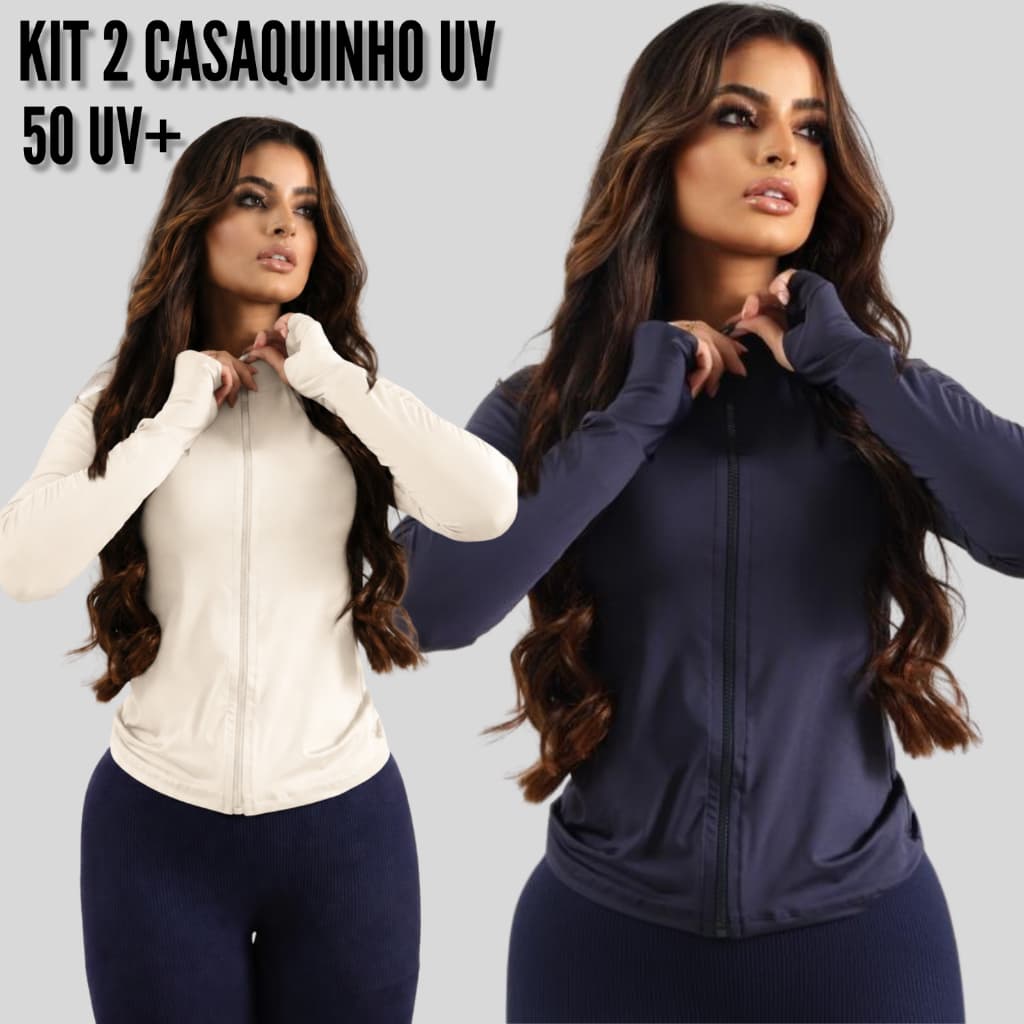Kit 2 Casaco Blusa Treino Proteção Solar Uv Academia Ziper