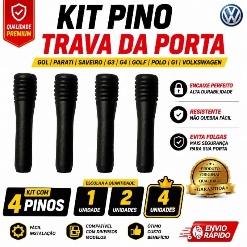 Pino Trava Porta Gol Parati Saveiro G3 G4 Santana Golf Polo Classic Preto Kit com 2 ou 4 Unidades