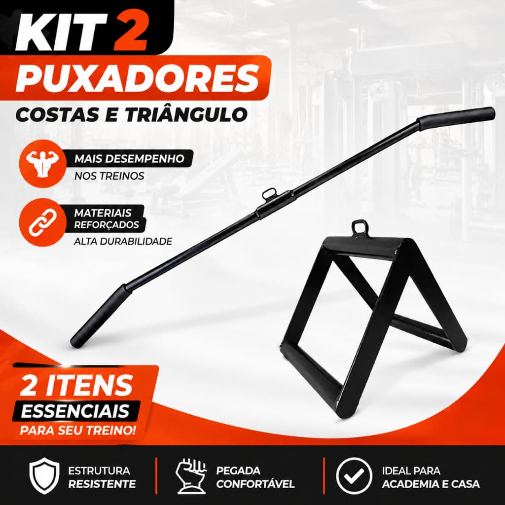 Kit 2 Puxadores Barra Puxador Costas 120cm Triângulo Remada Cavainho Crossover Academia Musculação
