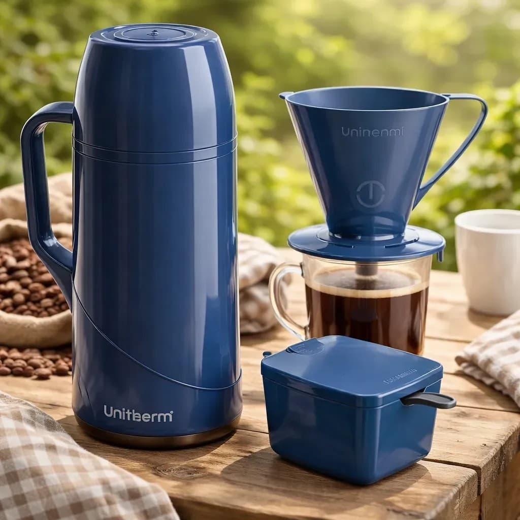 Kit Garrafa Térmica 1L Roma + Açucareiro + Suporte Filtro Café Unitermi