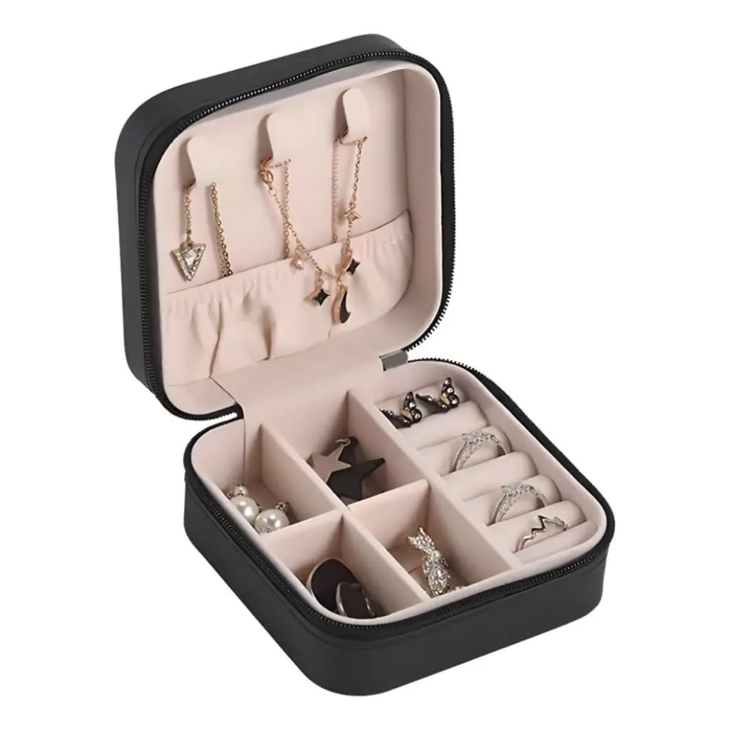 Mini Porta Jóias Portátil Com Zíper 10x10x5 Cm Bijuterias