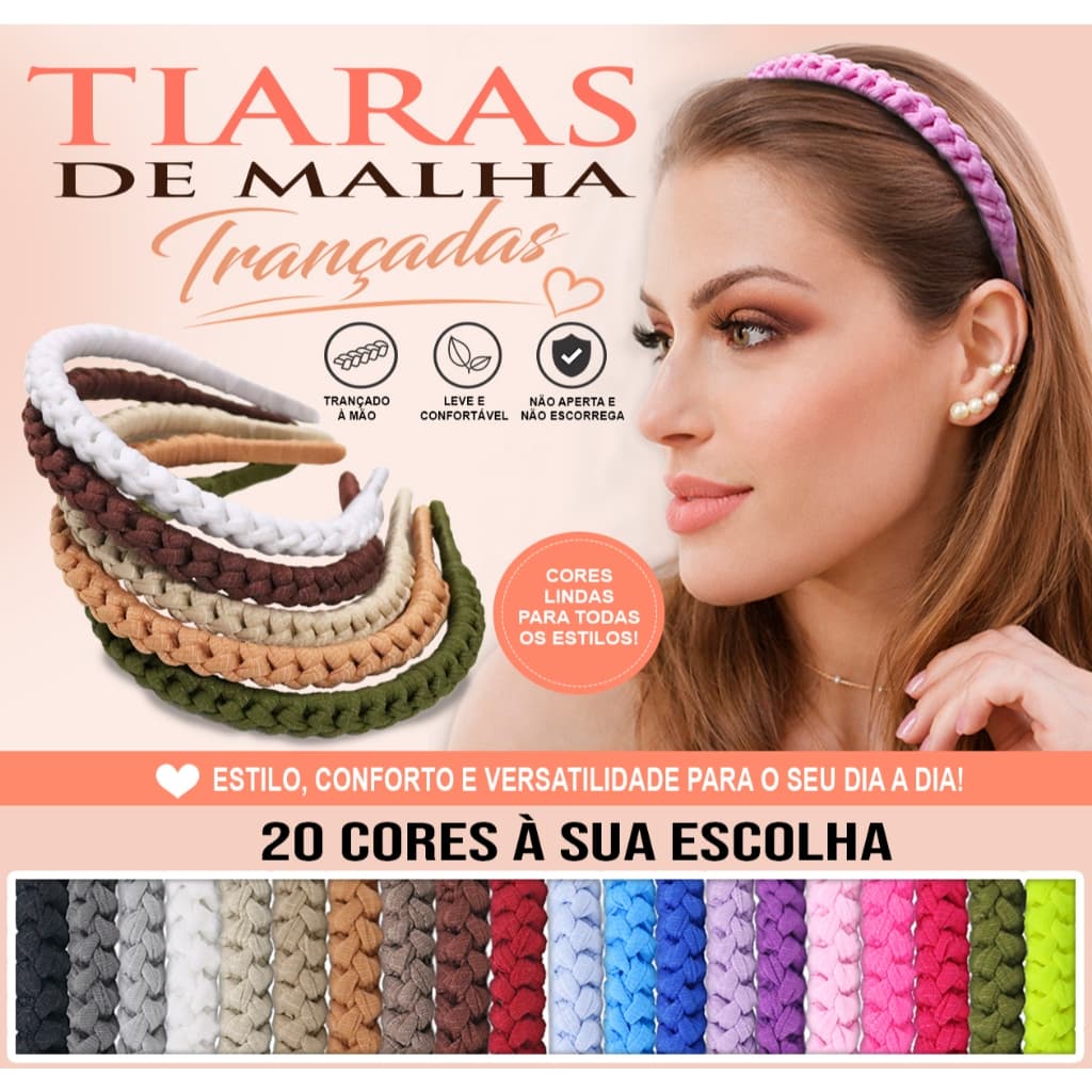 Kit 5,4,3,2,1 Tiara de Cabelo Trançada com Fio de Malha Adulto e infantil 20 Cores Arquinho Diadema