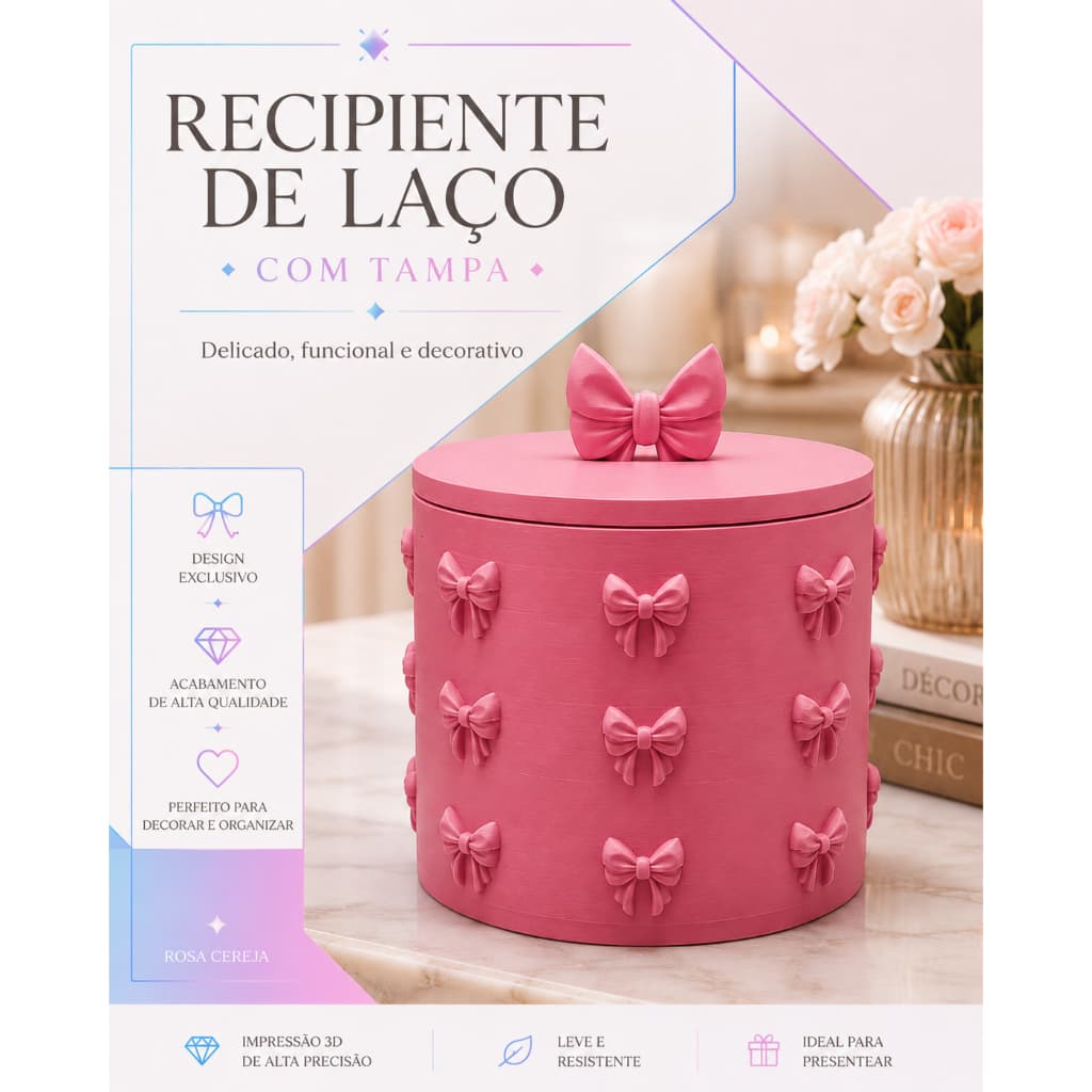 Organizado Decorativo com Laços e Tampa – Organizador Multiuso