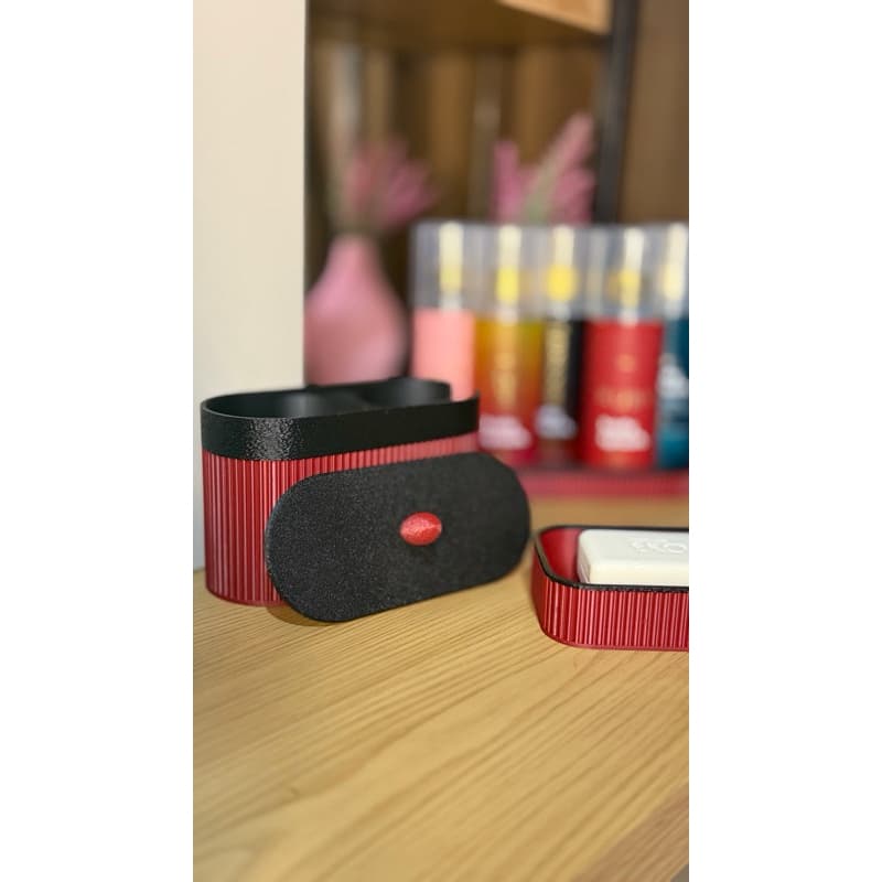 Kit Lavabo 4 Peças Bordô e Preto Design Moderno Porta Escovas Porta Sabonete Porta Algodão Bandeja