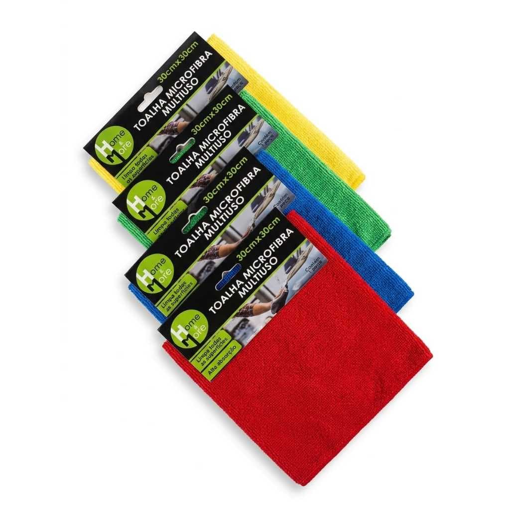 Kit Pano toalha Microfibra 4 Cores 30cm Alta Absorção e Não Solta Fiapos Multiuso Casa e Carro macio