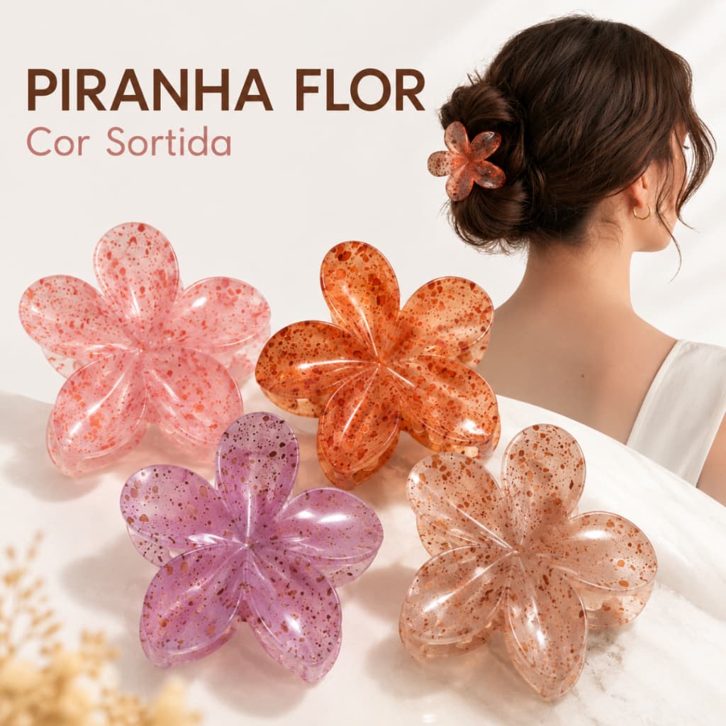 Piranha de Cabelo Flor Transparente Com Detalhes Cor Sortida