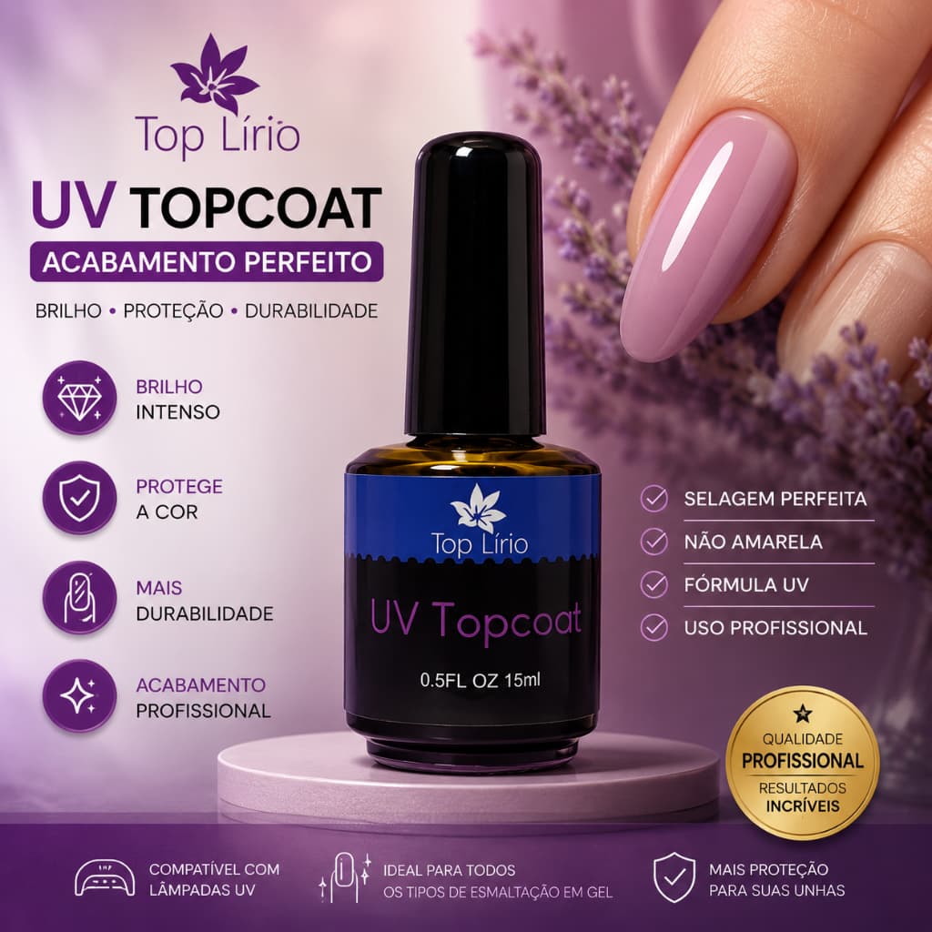 Top Coat  selante Lirió Led Uv Extra Brilho Gel Acrigel Unhas