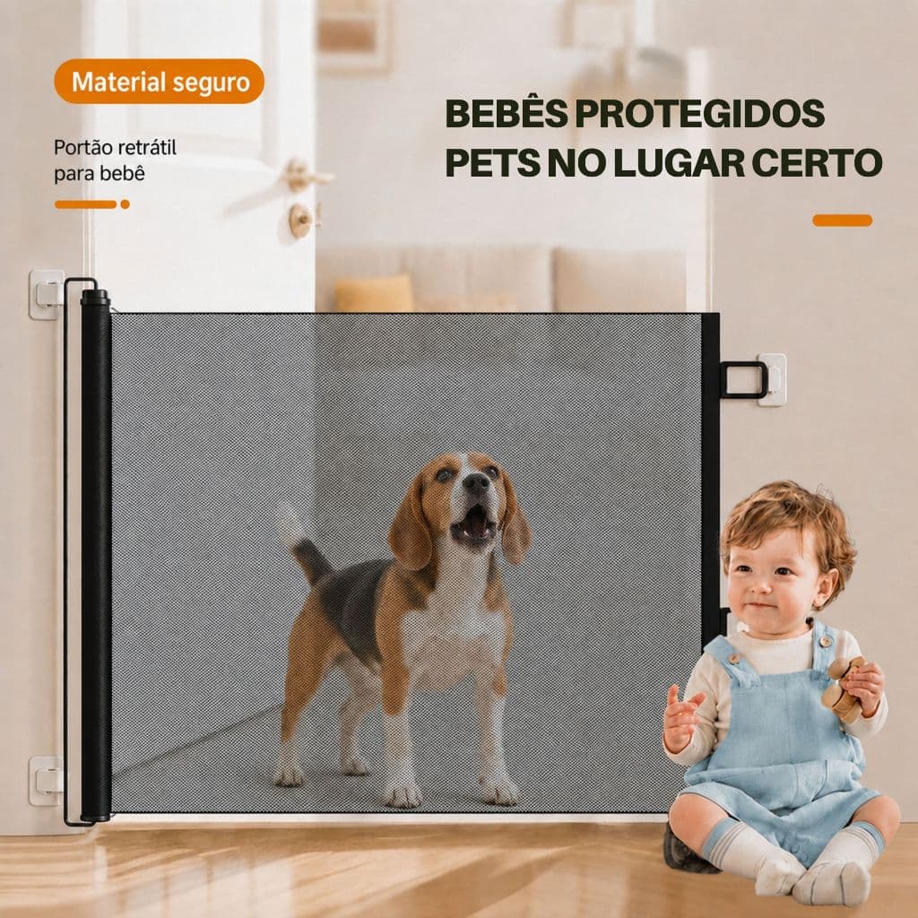 Portão de Segurança Retrátil para Cães e Gatos - Tamanho Ajustável