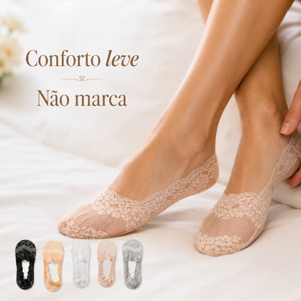 Kit 6 Pares Meia Invisível Feminina Renda Sapatilha 35-40