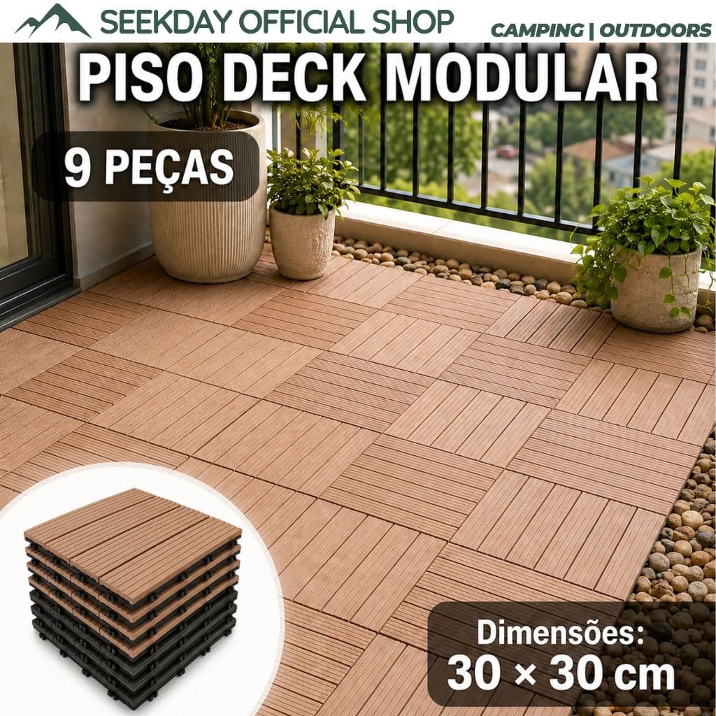 Seekday Kit 9 Piso Modular Deck Plastico 30x30 Encaixe Varanda Jardim Piscina Visual Madeira