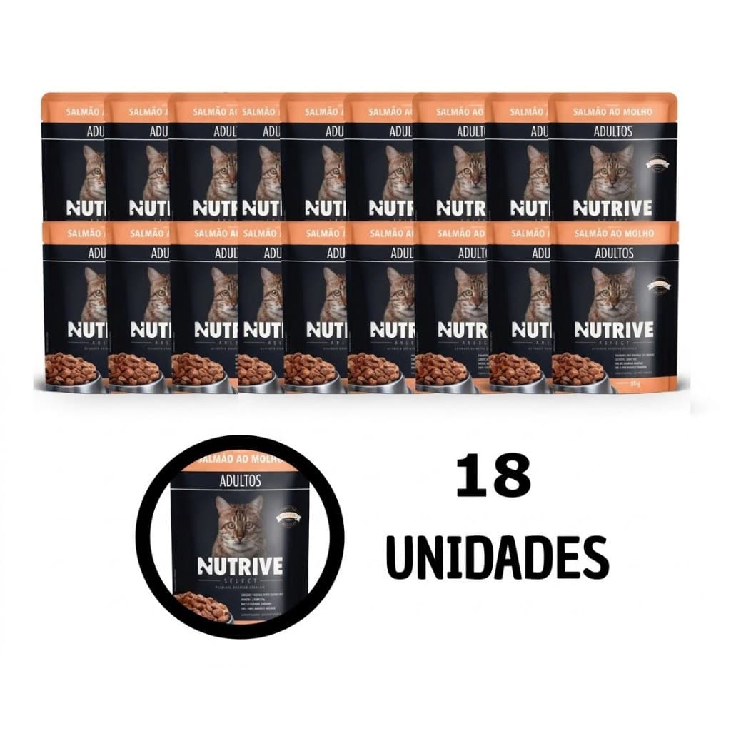 ração úmida sachê para gatos adultos sabor salmão nutrive cx com 18 unidades