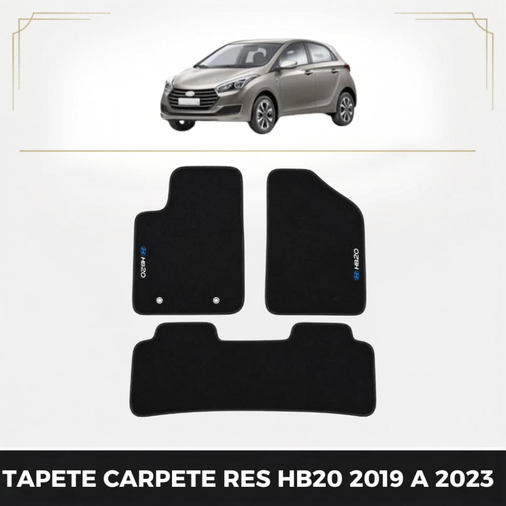Kit de tapetes 3  peças específico HB20 2019 20 21 22 23 Carpete Res-Preto