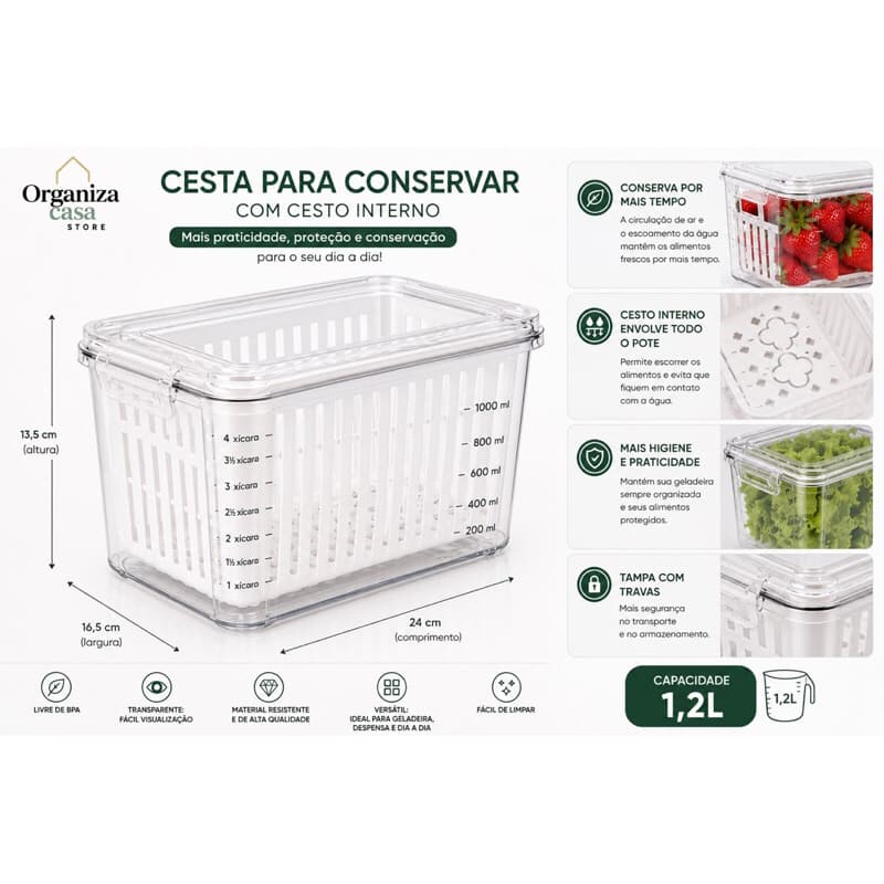Cesto organizador, transparente e resistentes