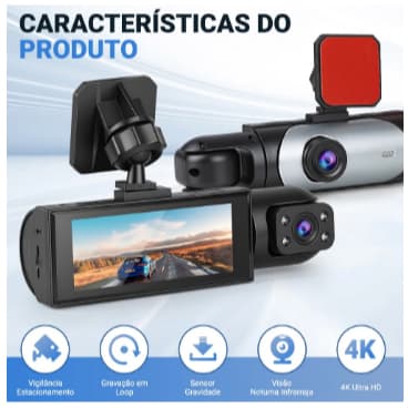 Gravador Veicular V9 360° HD 3 Câmeras Visão Noturna Câmera Ré Instalação Sem Fio 1080P lm comerci