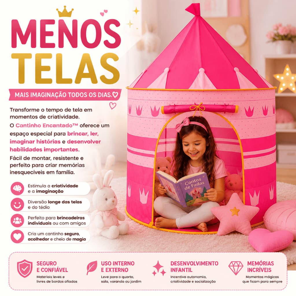 Barraca Infantil de Castelinho Rosa Brinquedo Educativo Facil Montagem Tecido Resistente  Colorido