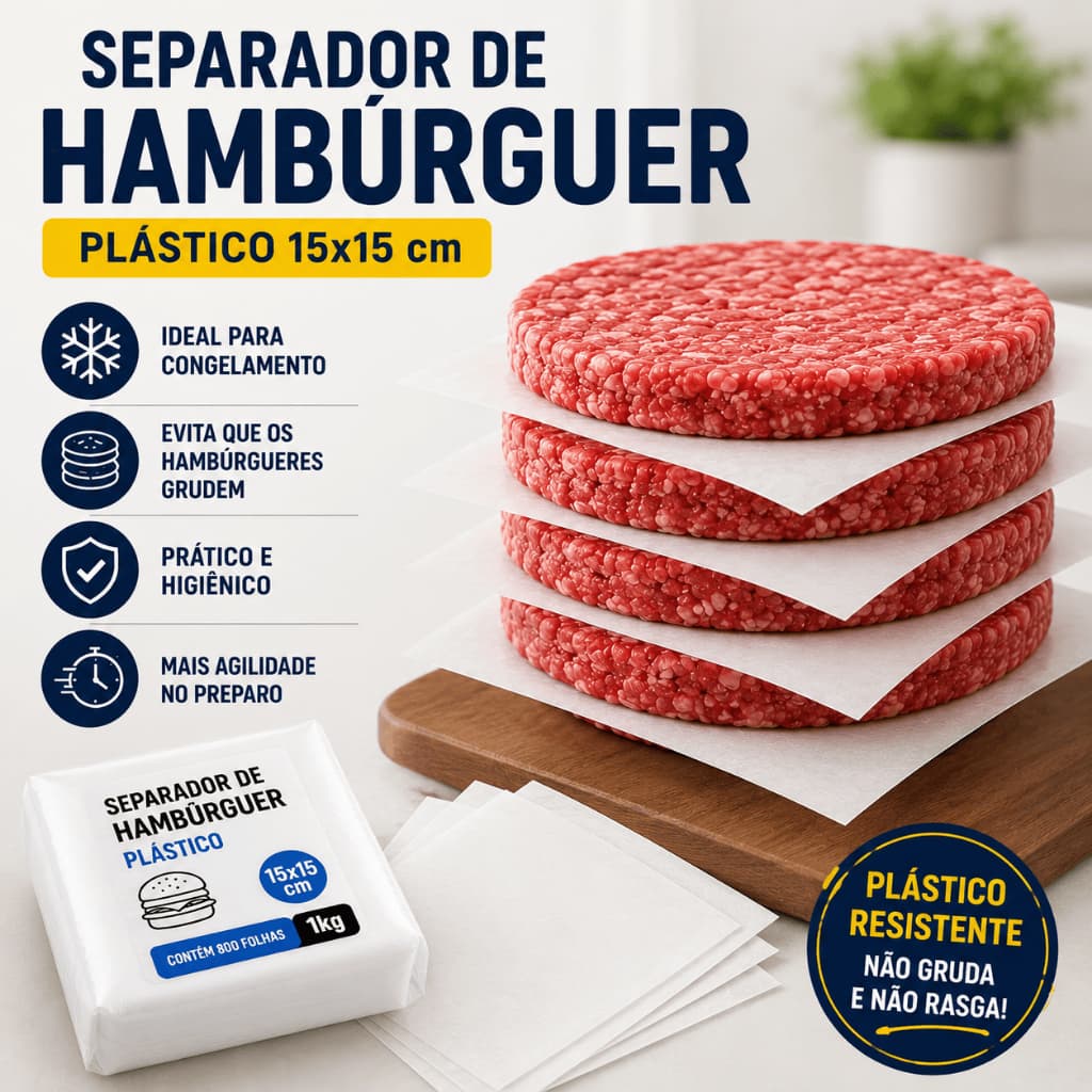 Separador de Hamburguer Plástico lanches 15x15 1Kg ou 2Kg